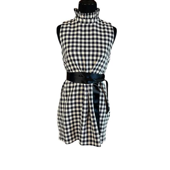 Mother of Pearl checkered tweed gingham mock neck top with side slits sz 4 - Picture 1 of 10